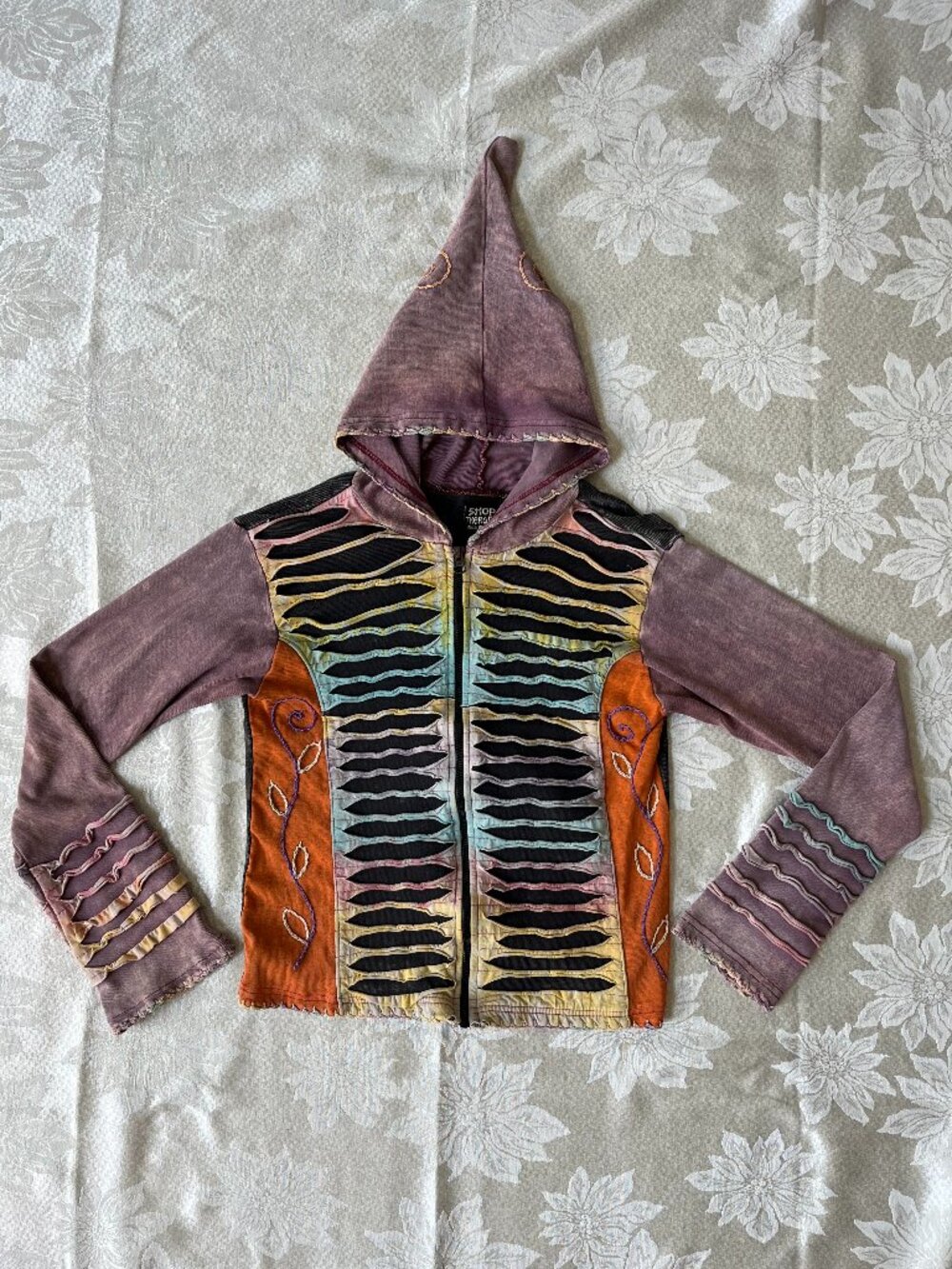 Shop Therapy Patchwork Embroidered Multicolored Festival Hoodie Jacket